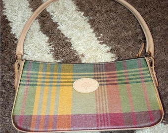Vintage Mulberry Baguette Shoulder Bag 90s Checkered coated Canvas and Leather tream