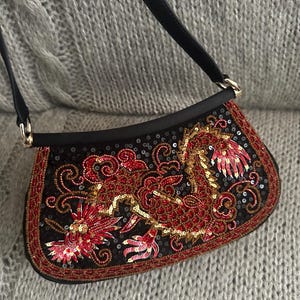 Vintage ESCADA Dragon Beaded Shouldeг bag Y2K  Style Sequin Embroidery
