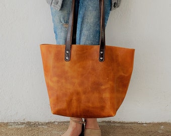 Leather Tote Bag in Crazy Horse Brown Rustic Rugged Shoulder Handbag