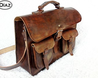 Dark Brown Rawhide Leather Messenger Laptop Satchel Bag BBC2BC