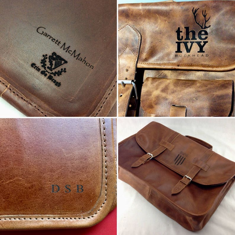 DIAZ Small Leather Portfolio / Bag in Crazy Horse Tanned Brown 13in MacBook Pro / Air Free Monogramming image 6
