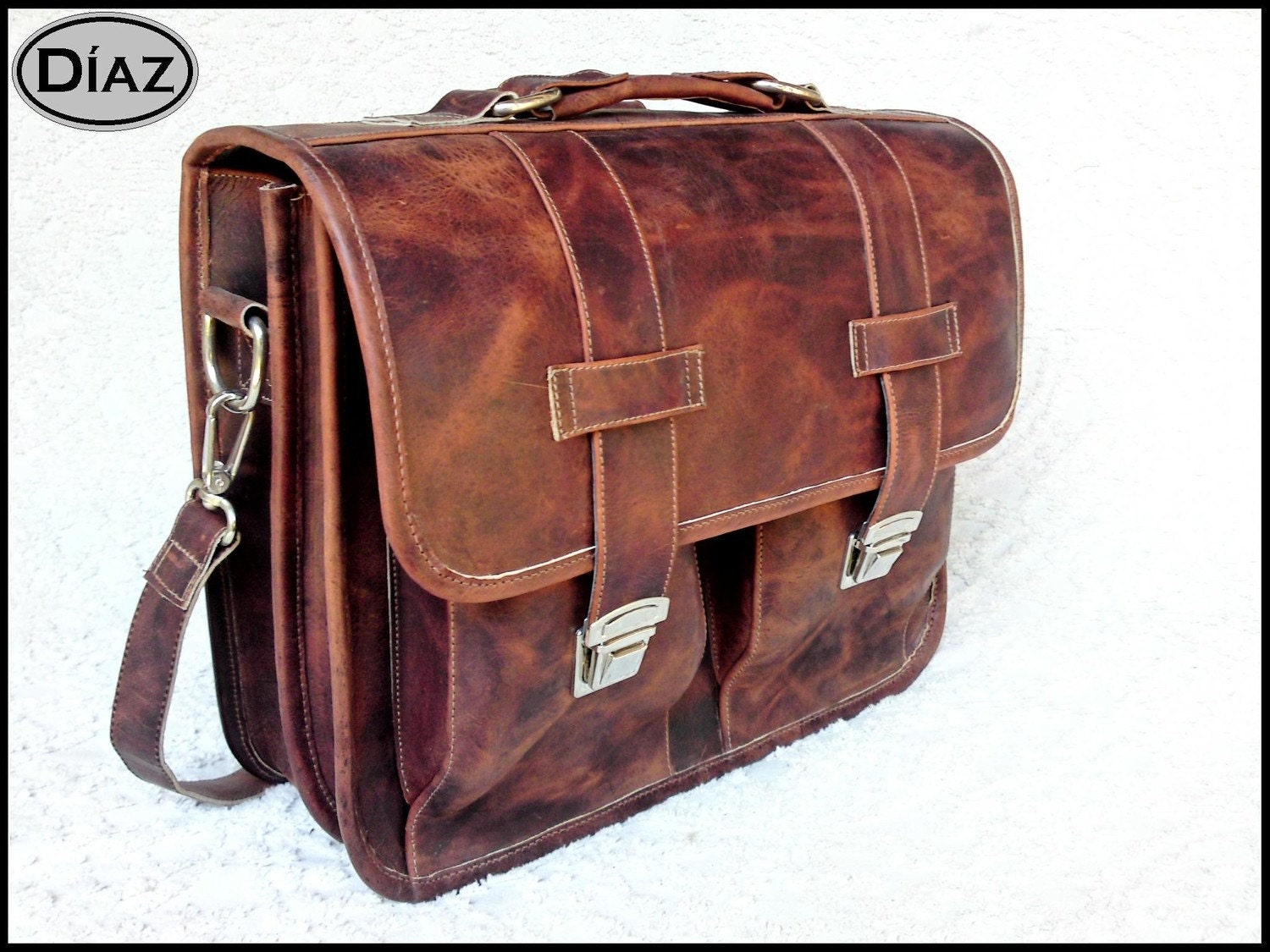 Small Leather Messenger Briefcase / Backpack Laptop Bag Etsy