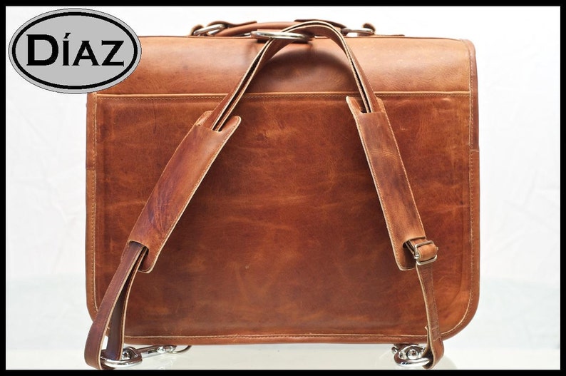 DIAZ Medium Leather Messenger Briefcase / Backpack Laptop Bag Etsy