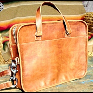 DIAZ Small Leather Portfolio / Bag in Crazy Horse Tanned Brown 13in MacBook Pro / Air Free Monogramming image 1