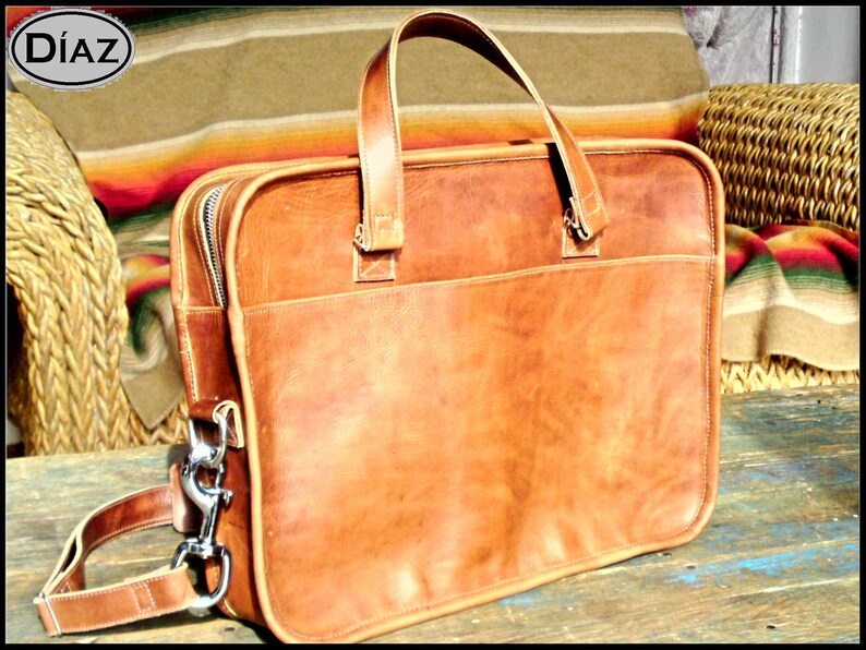 DIAZ Small Leather Portfolio / Bag in Crazy Horse Tanned Brown 13in MacBook Pro / Air Free Monogramming image 1