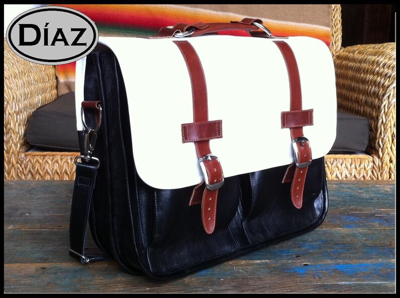 DIAZ Medium Geunine Leather Briefcase / Backpack Laptop Messenger Bag Satchel in White / Brown / Black 15in MacBook Pro 画像 1