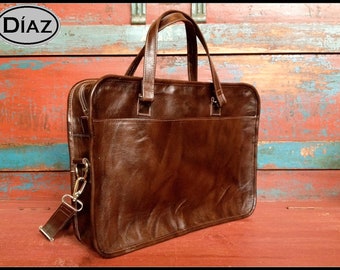 DIAZ Medium Leather Briefcase Portfolio / Bag  in Antique Dark Brown - (15in MacBook Pro) - Free Monograming  -