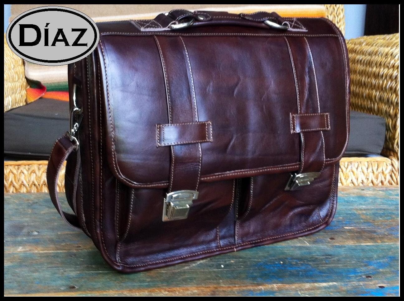 Large Leather Messenger Briefcase / Backpack Laptop Bag Etsy