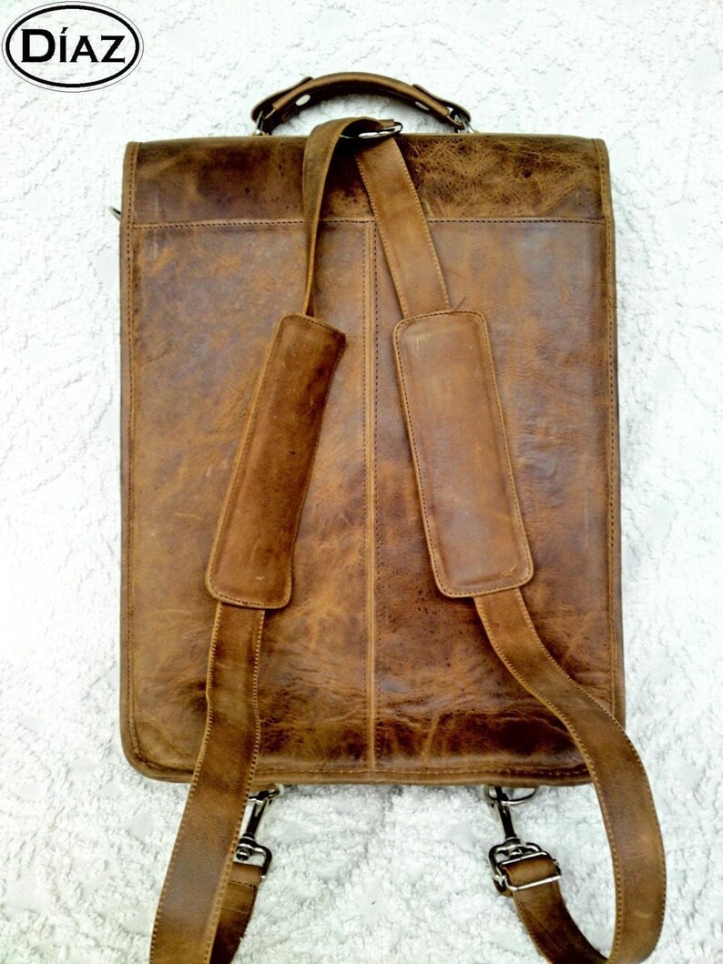 DIAZ Medium Leather Messenger Satchel / Backpack Laptop Bag Etsy