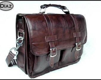 Small Leather Messenger Briefcase / Backpack Laptop Bag Satchel Antique Dark Brown - (13in MacBook Pro / Air)