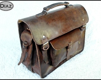 Dark Brown Rawhide Leather Messenger Laptop Satchel Bag -Free Shipping- BBXO3C