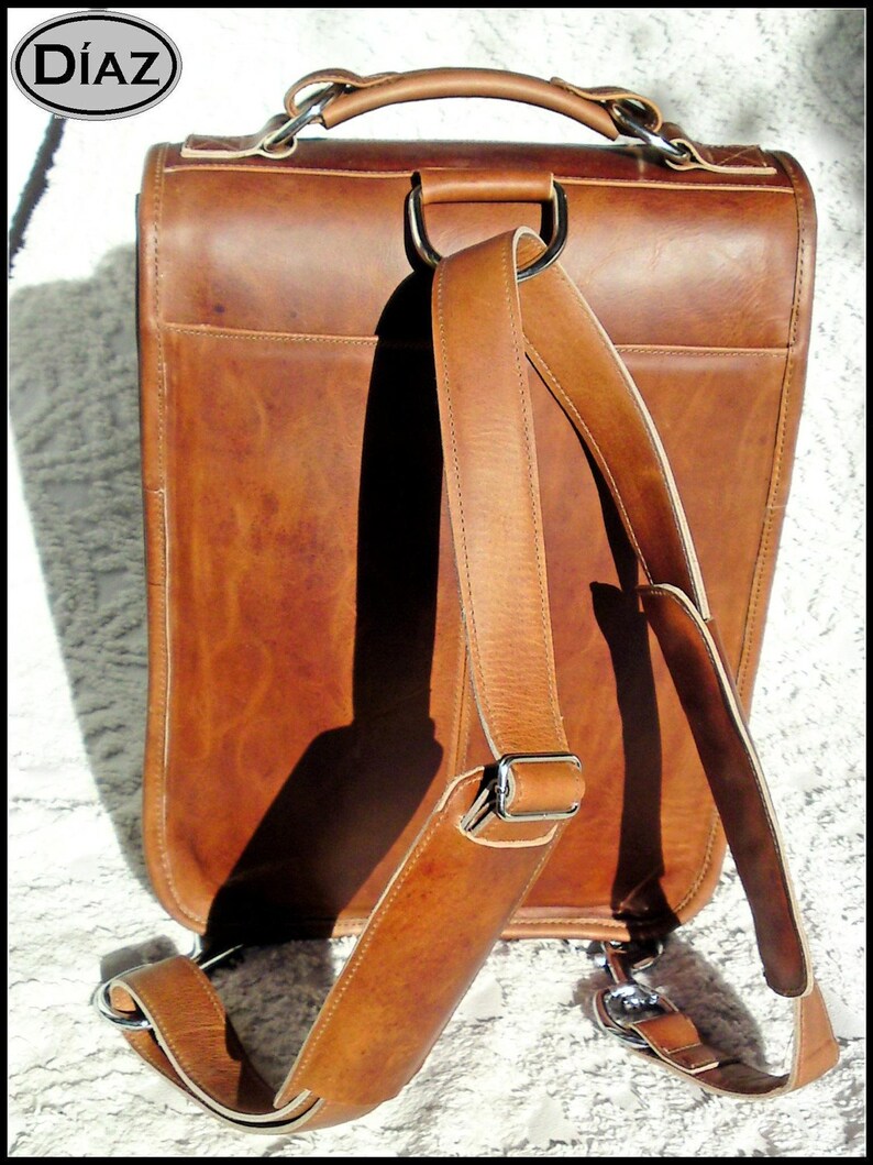 Small Leather Messenger Satchel / Backpack Laptop Bag in Crazy Etsy
