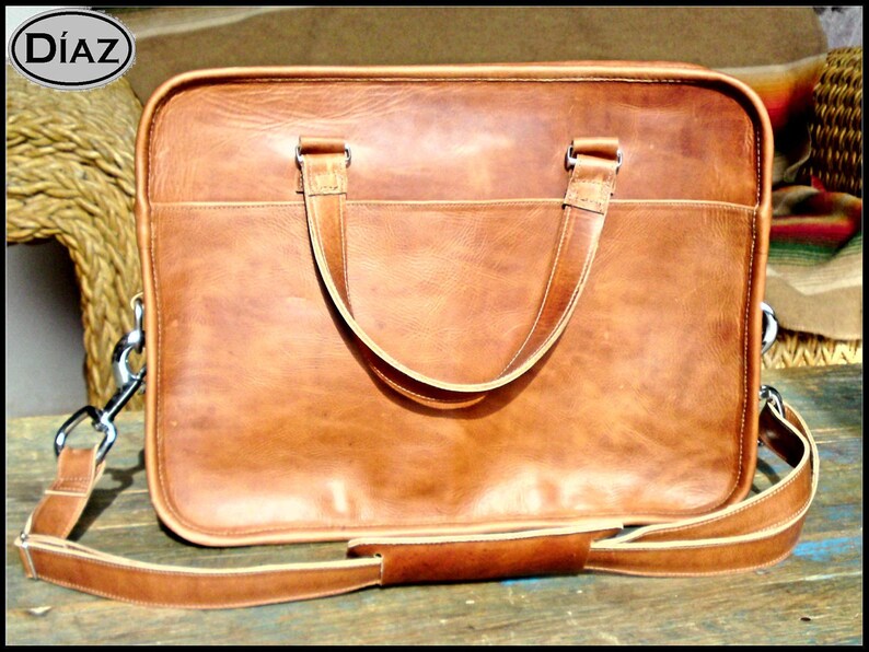 DIAZ Small Leather Portfolio / Bag in Crazy Horse Tanned Brown 13in MacBook Pro / Air Free Monogramming image 3