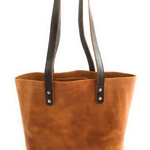 Leather Tote Bag in Crazy Horse Brown Rustic Rugged Shoulder Handbag Beige