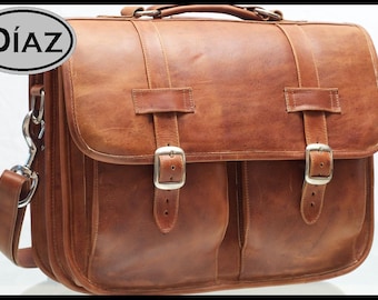 DIAZ Handmade Leather Messenger Briefcase / Backpack Laptop MacBook Case Bag Satchel Weekender Gift Men / Women in Crazy Horse Tanned Brown