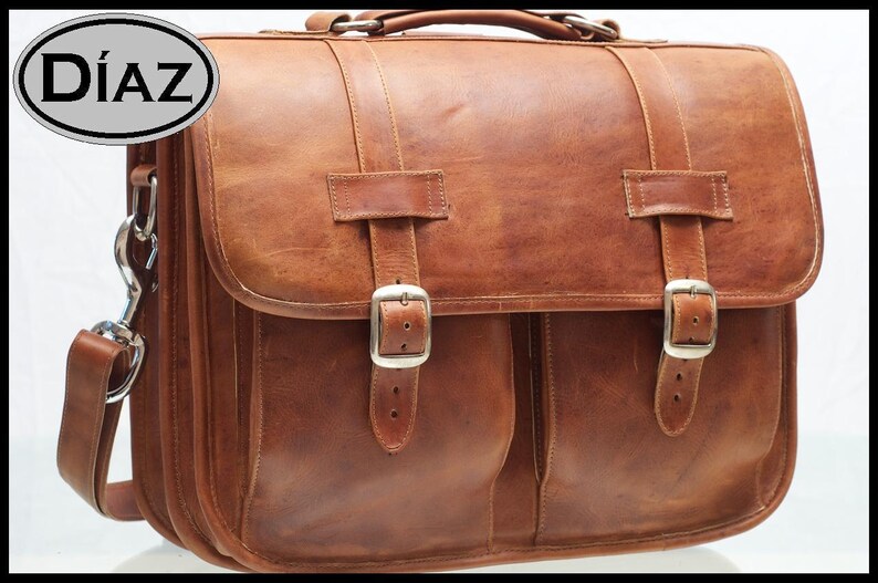 DIAZ Medium Leather Messenger Briefcase / Backpack Laptop Bag Etsy