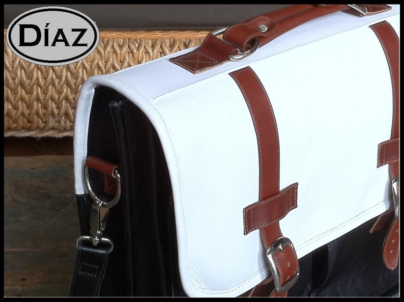 DIAZ Medium Geunine Leather Briefcase / Backpack Laptop Messenger Bag Satchel in White / Brown / Black 15in MacBook Pro 画像 2