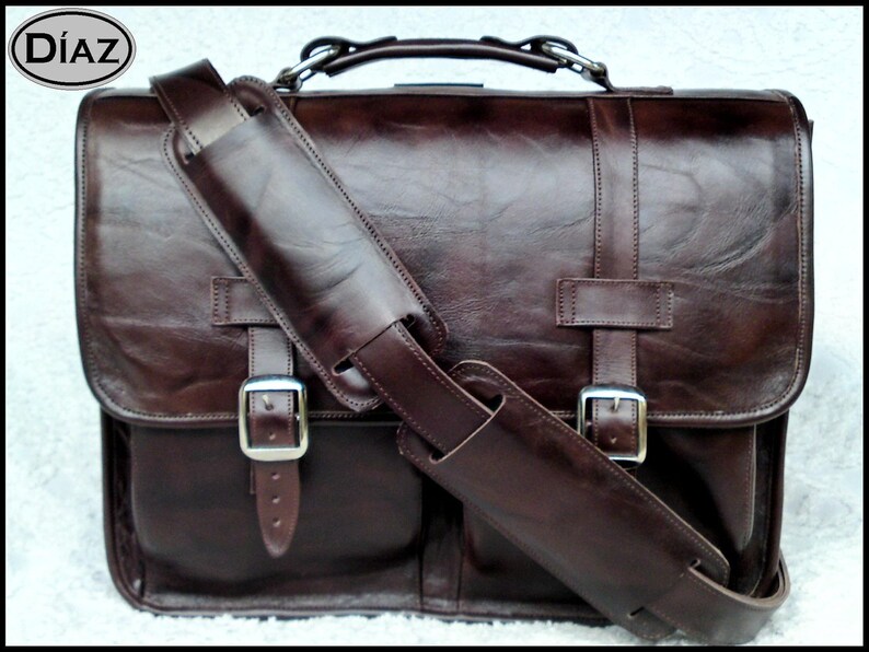 15in MacBook Pro DIAZ Medium Leather Messenger Briefcase Backpack Laptop Bag in Antique Dark Brown
