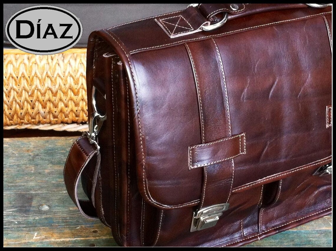 Large Leather Messenger Briefcase / Backpack Laptop Bag Etsy