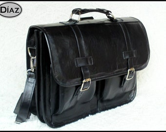 DIAZ Medium Leather Messenger Briefcase / Backpack Laptop Bag in Florencia Black - (15in MacBook Pro)