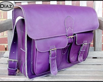 DIAZ Small Genuine Leather Cross Body / Shoulder Messenger Bag / Satchel in Purple