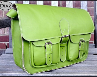 DIAZ Large Genuine Leather Cross Body / Shoulder Messenger Bag / Satchel in Green