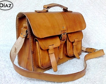 Light Tan Brown Rawhide Leather Messenger Laptop Satchel Bag  BBC2BG