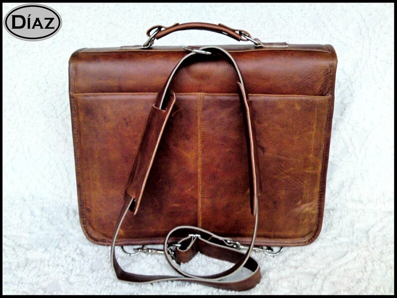 DIAZ Small Leather Messenger Briefcase / Backpack Laptop Bag Etsy