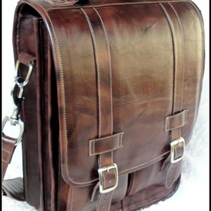 Large Geunine Leather Messenger Satchel / Backpack Laptop Bag in Antique Dark Brown 17in MacBook Pro image 1