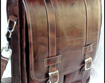 Large Geunine Leather Messenger Satchel / Backpack Laptop Bag in Antique Dark Brown - (17in MacBook Pro)