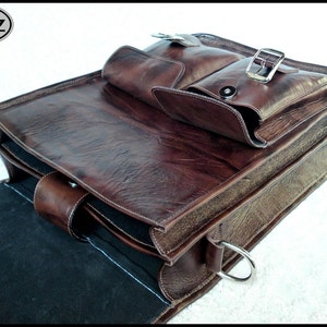 Large Geunine Leather Messenger Satchel / Backpack Laptop Bag in Antique Dark Brown 17in MacBook Pro image 5