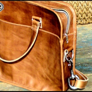 DIAZ Small Leather Portfolio / Bag in Crazy Horse Tanned Brown 13in MacBook Pro / Air Free Monogramming image 2