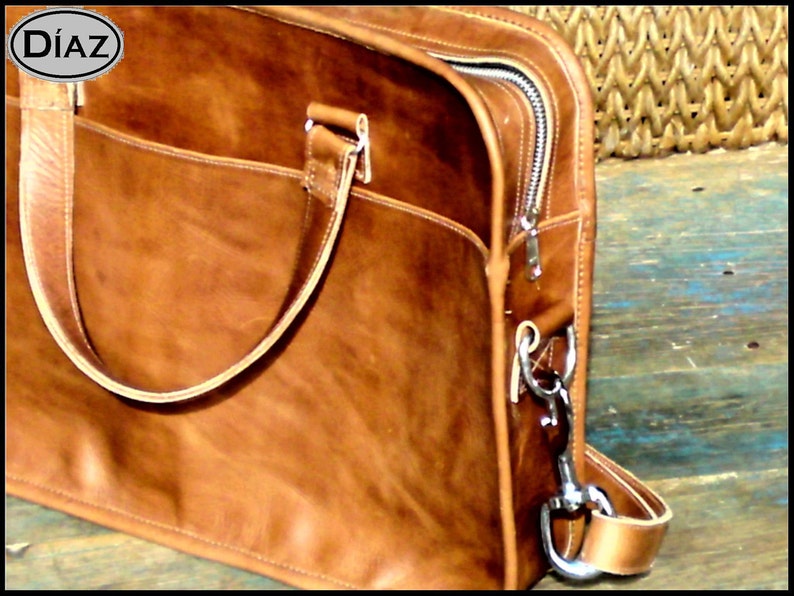 DIAZ Small Leather Portfolio / Bag in Crazy Horse Tanned Brown 13in MacBook Pro / Air Free Monogramming image 2