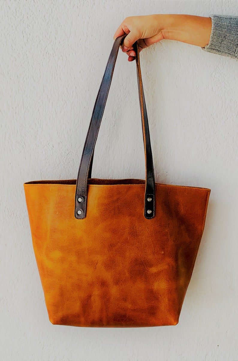 Leather Tote Bag in Crazy Horse Brown Rustic Rugged Shoulder Handbag image 3