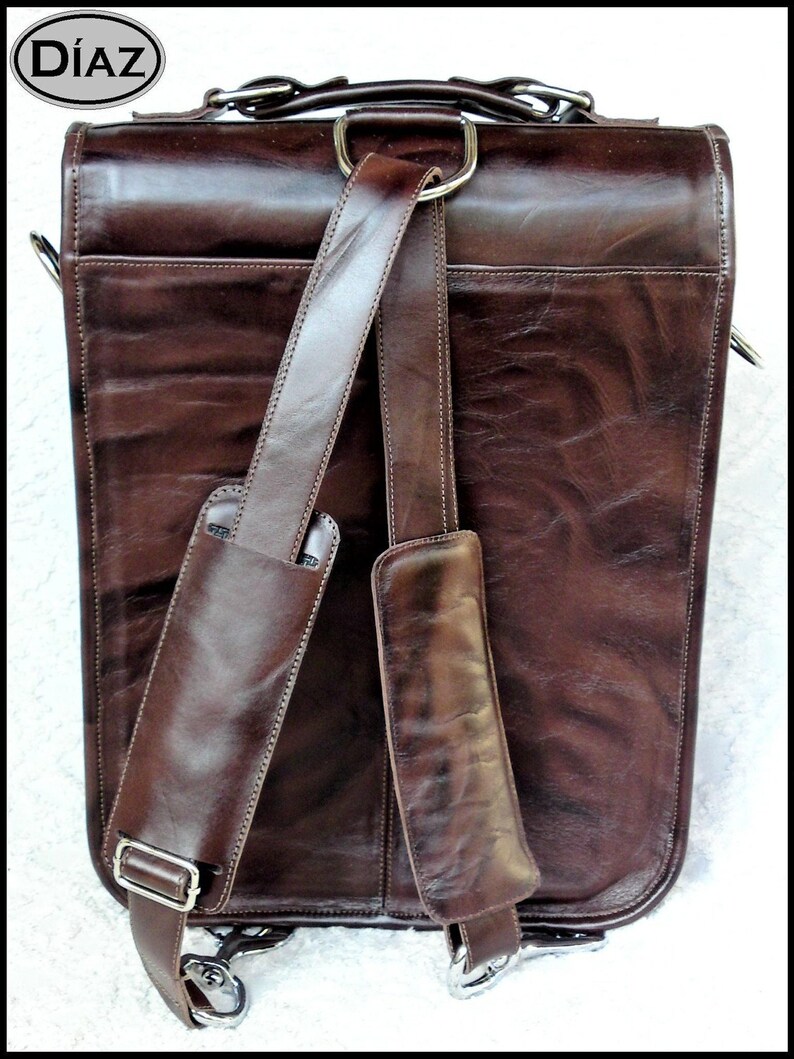 Large Geunine Leather Messenger Satchel / Backpack Laptop Bag in Antique Dark Brown 17in MacBook Pro image 4