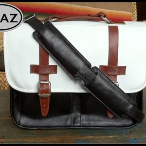 DIAZ Medium Geunine Leather Briefcase / Backpack Laptop Messenger Bag Satchel in White / Brown / Black 15in MacBook Pro image 3