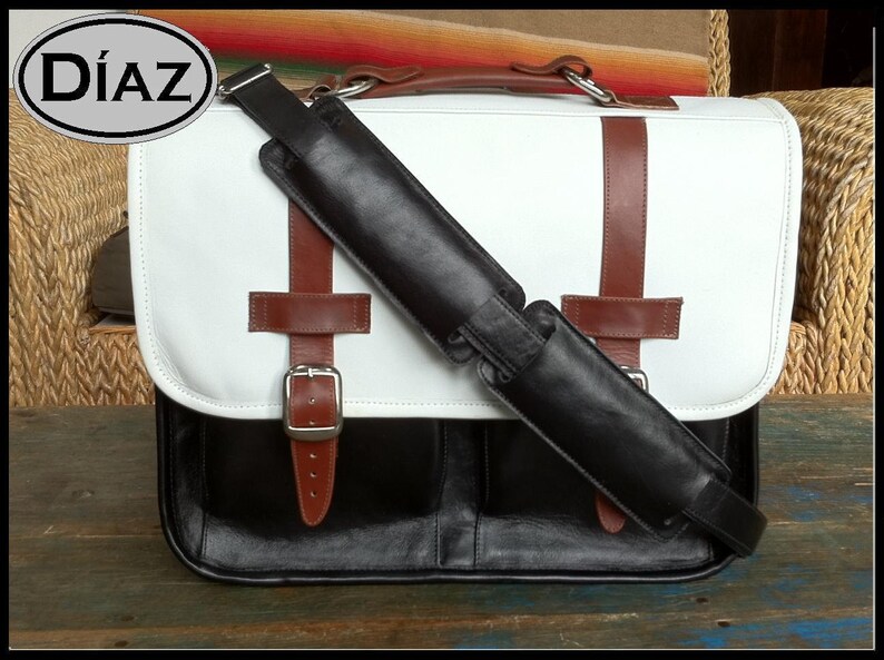 DIAZ Medium Geunine Leather Briefcase / Backpack Laptop Messenger Bag Satchel in White / Brown / Black 15in MacBook Pro 画像 3