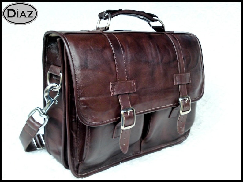 15in MacBook Pro DIAZ Medium Leather Messenger Briefcase Backpack Laptop Bag in Antique Dark Brown