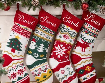 2026 Embroidered Christmas Stocking Knitted Family Stockings Christmas Stockings with Name Holiday Stockings Holiday Decor Gift for Family