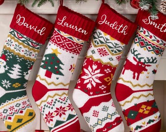 Personlig stickad julstrumpa, 2025 broderat efternamn, monogramstrumpa, familjejulstrumpor, juldekorationer