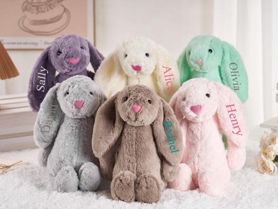 Personalized Embroidered Bunny, Monogrammed Bunny Soft Plush Toy, Custom Bunny Rabbit, Easter Gifts, Baby Shower Gifts, New Born Baby Gifts