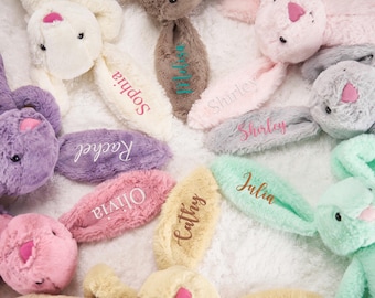 Personalized Embroidered Bunny Rabbit, Baby Shower Plush Toy, Fluffy Bunny, Stuffed Animal, Newborn Baby Gift, Easter Bunny Gift