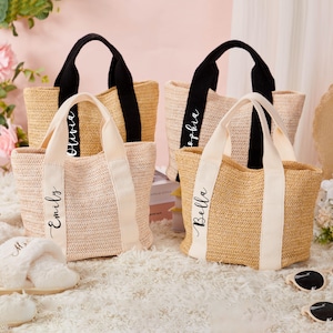 Personalized Bridesmaid Gift Bag, Beach Tote Bag, Custom Straw Bag, Bridal Party Tote, Burlap Tote Bag, Bridesmaid Proposal, Gift for Her