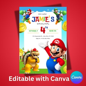 Editable Super Mario Birthday Invitation Template Kids Birthday Invite Mario Invitation Mario Bros Invitation Kids Birthday Flyer Bday Evite