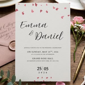 Editable Wedding Invitation Template, Modern Elegant Script Invite (Digital Download)