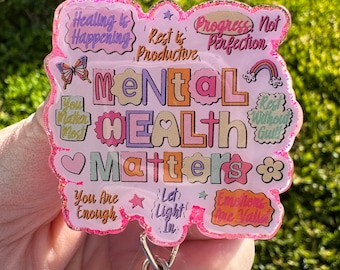 Mental Health Matters Badge Reel, Handmade Medical ID Holder, therapist badge reel, nurse badge reel,  healthcare worker badge reel