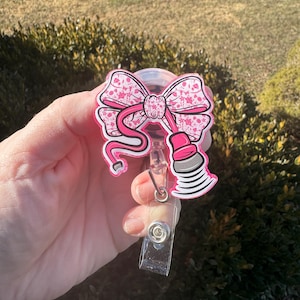 Pink Bow Sonogram Badge Reel, Glitter Ultrasound Tech ID Holder, handmade badge reel