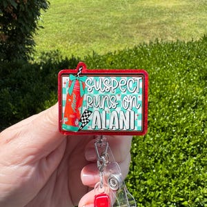 Suspect Runs on Alani badge reel with Charm, cherry Alani badge reel, nurse badge reel, teacher id holder, nurse gift, and charm badge clip