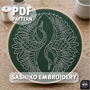 Padrão de bordado Sashiko de garça japonesa: Design de tecido acolchoado japonês (Download em PDF)