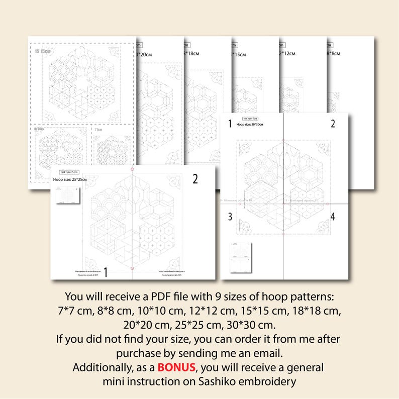Free Sashiko Patterns.pdf Sashiko Embroidery Pattern PDF – Geometric Japanese Design – 9 Sizes ...